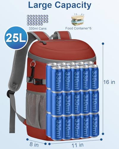 Cooler Backpack Insulated Leakproof Soft Cooler Bag Ice Chest for Women - color: leather red, size: 30 Cans