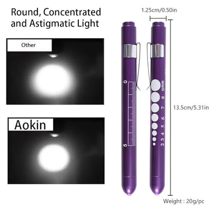 Aokin Medical Pen Light for Nurse Doctor, Reusable LED Medical Penlight Flashlight with Pupil Gauge and Ruler, White Light, Purple - color: Purple