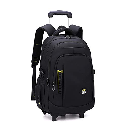 VIDOSCLA Black Kids Boys Rolling Backpack Teens Carry-on Luggage with Wheels Trolly BookBag for School-2 Wheels - color: A1# Black Yellow-2 Wheels, style: A1# 2 Wheels