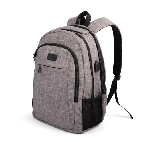 (Not Made In China) Travel Laptop Backpack, Anti-Theft Pocket, Slim Bookbag For College School Business, Holds 15.6 Inch Computer, USB Charging Port - color: Gray, size: 1 Pack, style: Laptop Backpack 15.6
