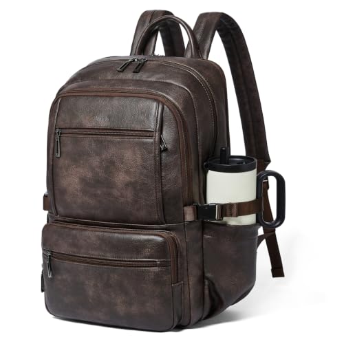 Shrrie 17 Inch Laptop Backpack Purse for Women with Giant Tumbler Holders | Vegan Leather Backpack with Large Water Bottle Pocket,Work Travel Business College Teacher Nurse,35L Large Capaity - color: Coffee
