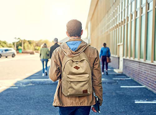 Canvas College Laptop Backpack, Durable Rucksack, Travel Bag Fits 15.6 Inch Notebook for Men Women, Khaki - color: Khaki