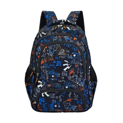 MYGOO Boys School Backpack Doubleday Gamer Black Bookbag for Elementary Middle School Ages 5-12, 17 inch Large Capacity 24L Kids Student Travel Bags - color: Doubleday Gamer Black