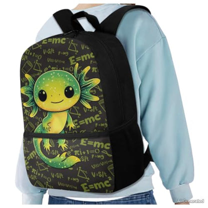 Math Axolotl Backpack for Kids Girls Backpack with Lunch Box Water Bottle Holder Pencil Case Pouch 4 in 1 Cute Backpacks for Girls Bookbag with Front Pocket Back to School Supplies - color: Axolotl Math
