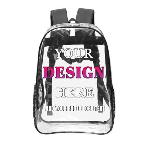 Custom Clear Backpack, Personalized Transparent Backpack, Add Your Own Logo Text Photo, Customized See Through Bag for Stadium Sport Travel Camping 17in - color: Style 1