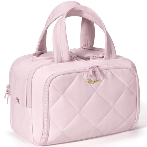 Travel Toiletry Bag, Large Wide-open Puffy Makeup Bag for Women Light Pink - color: Light Pink