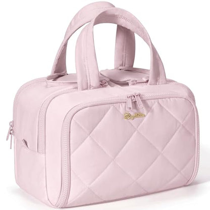 Travel Toiletry Bag, Large Wide-open Puffy Makeup Bag for Women Light Pink - color: Light Pink