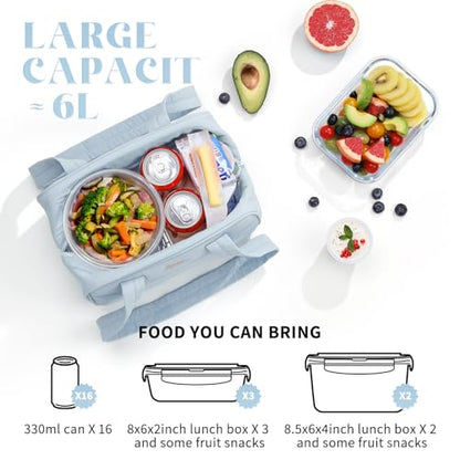 Lunch Bag Women，Freezable Lunch bag，Built-in Ice Pack Small Cooler，Cute Lunch Bags for Women ，Waterproof and Durable，Suitable for Work, Picnics, Travel, and Meal Preparation（Light Blue） - color: L-Light Blue