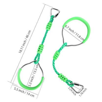 Multi-Color Ninja Rings & Monkey Bars - Adjustable Backyard Obstacle Course for Kids & Adults, Heavy-Duty Gymnastic Swing Rings, Ninjaline Slackline Training Kit (Green) - color: Green