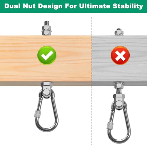 SELEWARE 4Pcs Heavy Duty Swing Hangers, 1500LB Capacity Stainless Steel Swing Set Hooks for Wood/Steel Beam, 5" x M2/5" Porch Swing Hardware for Playground Swing Hammock Chair Yoga Silk Punching Bag - color: 4 Pack Swing Hangers (5" X M2/5" Threaded Rod)