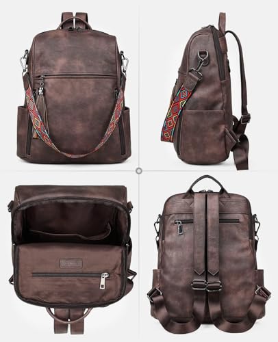 FADEON Leather Backpack Purse for Women Designer Travel Backpack Purses PU Fashion Ladies Shoulder Bag with Tassel - color: 1 Coffee Brown Retro Style