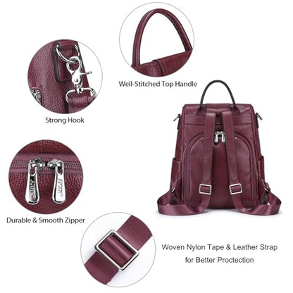 S-ZONE Leather Backpack Purses for Women Antitheft Rucksack Shoulder Bag Medium - color: Purple