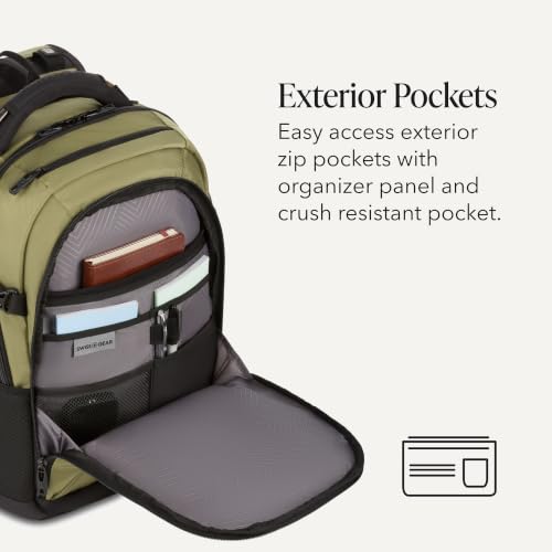 SwissGear Travel Tech Pro Laptop Backpack – Fits Laptops up to 16” – ScanSmart TSA-Friendly Backpack with Multiple Organizer Pockets – Olive - color: Olive, style: Travel Tech Pro