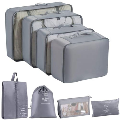 8 Set Packing Cubes for Suitcases, INVODA Travel Luggage Packing Organizers with Laundry Bag, Compression Storage Shoe Bag, Clothing Underwear Bag (Grey) - color: Grey
