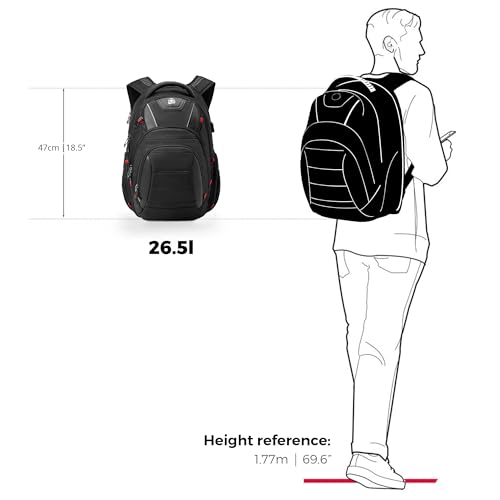 Swissdigital Design Men's Laptop Backpack for College and Business Travel with Integrated USB Charging Port and RFID Protection Fits Laptops up to 15.6 in, Black | J14-BR - color: Black