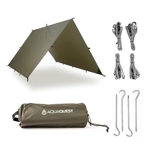 AquaQuest Guide Tarp – Ultralight Waterproof (5,000 mm) Seam-Taped 40D Ripstop Rain Fly for Backpacking, Stealth Camping & Thru-Hiking - color: Olive Drab Kit, size: 10 x 7 ft