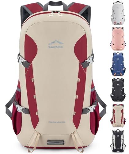 BAGPARKK Hiking Backpack,Large 35L Travel Backpacks for Men Women,Water Resistant Ultra Lightweight Foldable Packable Camping Daypack for Outdoor Sports - color: Beige-red（35l）