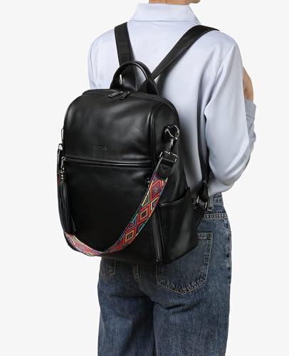FADEON Leather Backpack Purse for Women Designer Travel Backpack Purses PU Fashion Ladies Shoulder Bag with Tassel - color: 1 Pure Black
