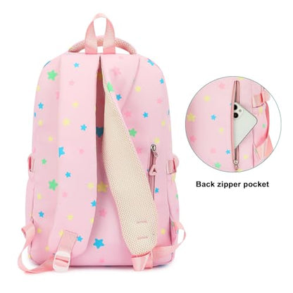 RRTGNEI Kids High Middle School Backpack for Girls 5-12 Kawaii Travel Star Bookbag,Pink Star - color: Pink Star