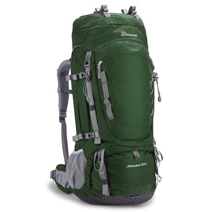 MOUNTAINTOP 80L Internal Frame Backpack for Man & Women Backpacking Hiking Backpack with Rain Cover - color: Dark Green-80l