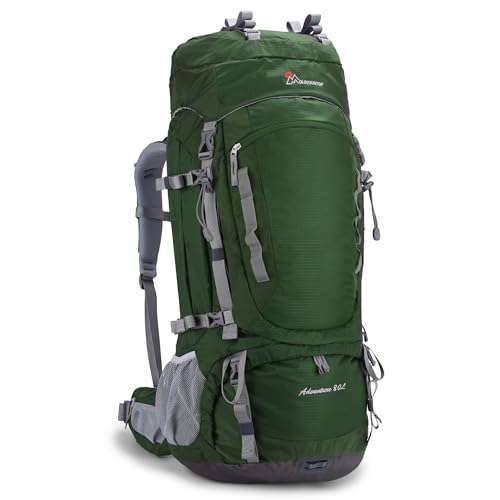 MOUNTAINTOP 80L Internal Frame Backpack for Man & Women Backpacking Hiking Backpack with Rain Cover - color: Dark Green-80l