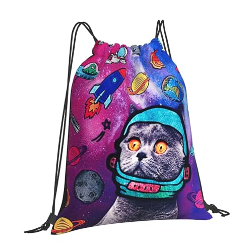 Astronaut Cat Drawstring Backpack Gym String Bag Drawstring Sackpack Sport For Womens Mens - style: Astronaut Cat Drawstring Backpack Gym String Bag
