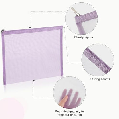 Boao 6 Pieces Mesh Zipper Makeup Bag Set For Travel - color: Light Purple