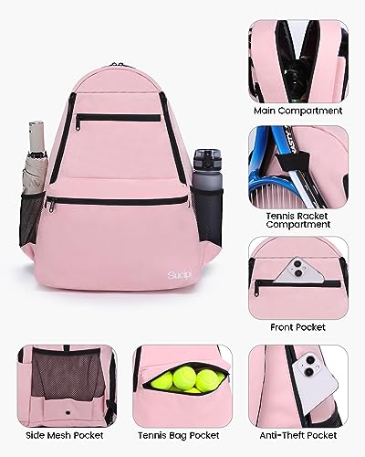 Sucipi Tennis Bag Professional Tennis Backpack for Men and Women Racket Bags Holds 2 Rackets with Ventilated Shoe Compartment - color: Pink with Shoes Compartment