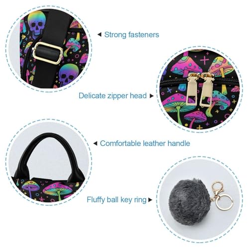 MNSRUU Women Backpack Purse Magic Skull Mushroom Purple Backpack for Women Anti-theft Shoulder Bag Carry On Backpack Lightweight Rucksack Fashion Travel Ladies Bags - color: Goth 02