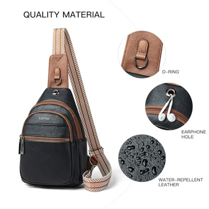 LATMAP 7L Sling Bag For Women Faux Leather Anti Theft Small Casual Daypack Backpack Fanny Pack Crossbody Chest Bags Purse Waterproof - color: 7l-black W/ Brown Trim