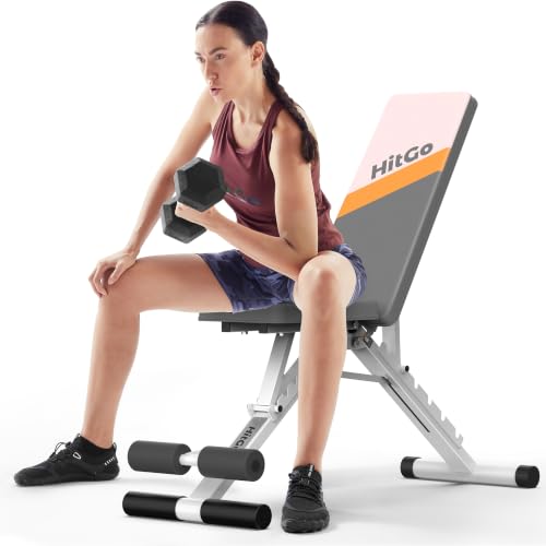 Folding Weight Bench, Workout Bench with Multiple Adjustable Positions, 880 lbs Capacity - color: Pink/Grey