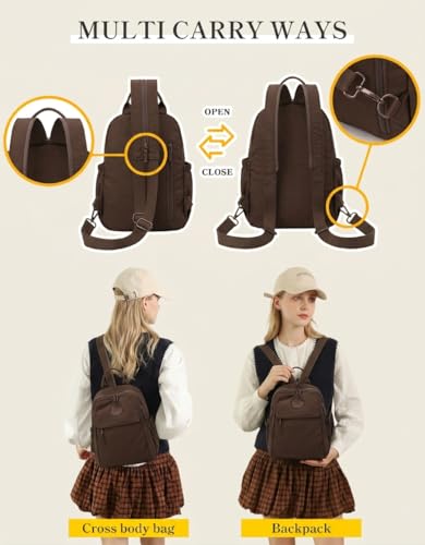 Mini Backpack for Women Nylon Small Backpack Purse Crossbody Sling Bag Convertible Backpack Casual Shopping Daypack (Reddish Brown) - color: Reddish Brown