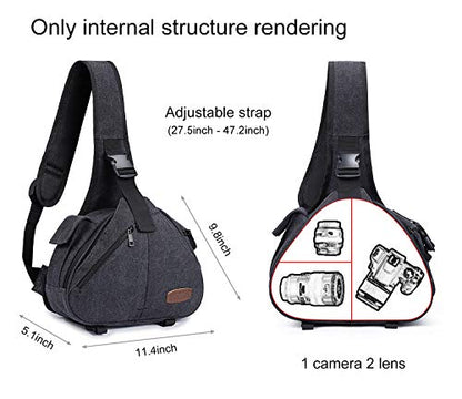 S-ZONE Canvas Camera Sling Bag DSLR Lens Anti-theft Backpack Shoulder Crossbody Case with Tripod Holder