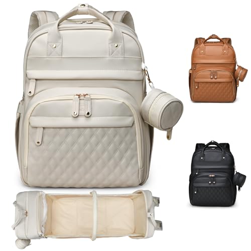 ANWTOTU Leather Baby Diaper Bags with Changing Station,Extra large Capacity Baby Diaper Bag Backpack,Waterproof Baby Essentials(White) - color: White