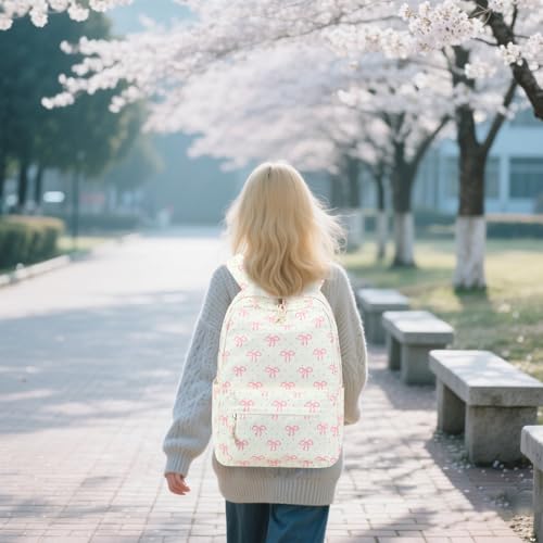 Bluboon School Backpack for Teen Girls Women Laptop Backpack College Bookbags Middle School Travel Work Commuter Back Pack - color: Pink Bow Beige