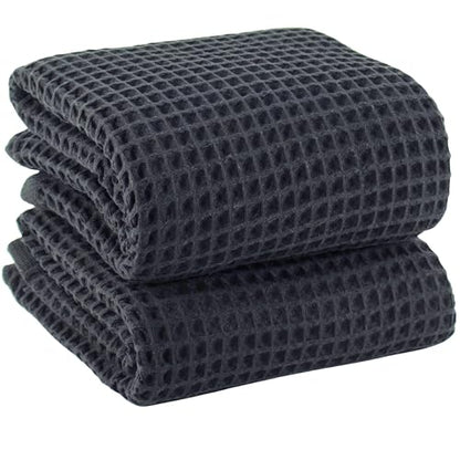 PÜSKÜL Natural 100% Turkish Cotton Waffle Bath Towels Set of 2-Piece | 32x63 inch Extra Large Absorbent Quick-Dry Lightweight Spa Towel | Luxury Sauna Accessories (Dark Gray Bath Towels - Pack of 2) - color: Dark Gray