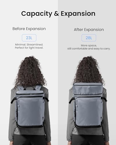 tomtoc 23L-28L Expandable Travel Backpack, Underseat Flight Approved Personal Item for Ryanair Southwest Frontier JetBlue, Lightweight Carry-on Luggage, Water-resistant Business Rucksack Weekender Bag - color: Silver Gray