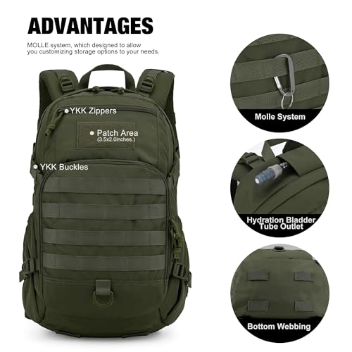 Mardingtop Small Tactical Backpack,Molle Hiking Backpack for Backpacking,Cycling and Biking,15L/25L Backpack - color: Army Green, size: 25L