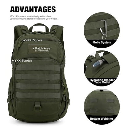 Mardingtop Small Tactical Backpack,Molle Hiking Backpack for Backpacking,Cycling and Biking,15L/25L Backpack - color: Army Green, size: 25L