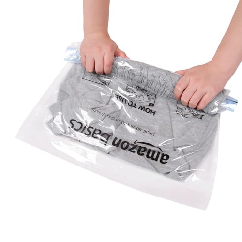 Amazon Basics Roll-Up Travel Compression Storage Bags for Clothes and Towels, No Vacuum Needed, Clear, 12 Count (6 Small & 6 Medium) Multiple (Pack of 10) - size: Multiple (Pack of 10)