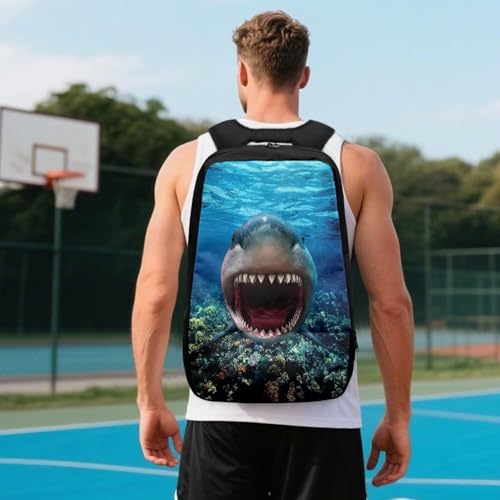 Basketball Backpack With Separate Ball Compartment And Shoes Fit Basketball Volleyball Football - color: Great White Shark