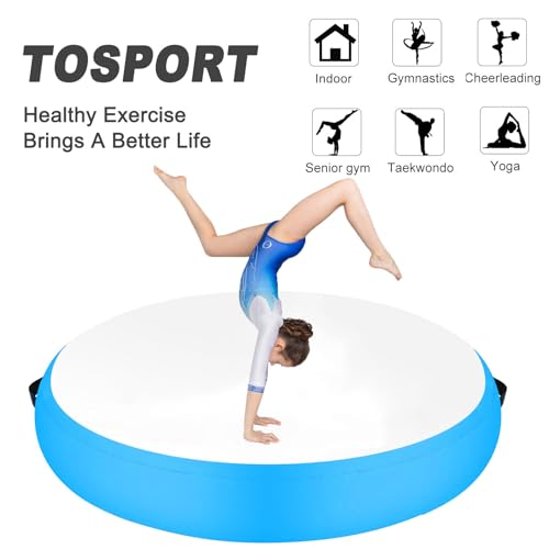 Inflatable Gymnastic Air Spot Mat Tumbling Exercise Yoga Training Mat With Pump, Inflatable Round Springboard Air Roller Gym Floor Track For Home Use/Cheerleading/Water - color: blue