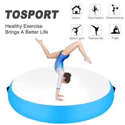 Inflatable Gymnastic Air Spot Mat Tumbling Exercise Yoga Training Mat With Pump, Inflatable Round Springboard Air Roller Gym Floor Track For Home Use/Cheerleading/Water - color: blue