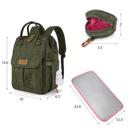 Montana West Wrangler Diaper Bag Backpack Baby Essentials Bag Quilted Travel Backpacks with Insulated Pockets, Portable Changing Pad, Stroller Straps, Pacifier Case - color: Green