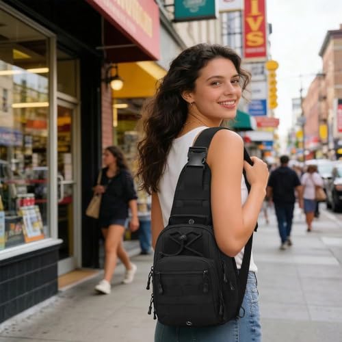 Viriber Tactical Backpack, Waterproof Military Cross-body Molle Sling Shoulder Backpack Chest Bag for Outdoor Every Day Carry Black - color: Black