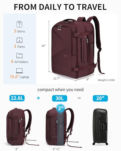 ECOHUB Carry On Travel Backpack, Expandable Airlines Personal Item Bag 18x14x8, Water Resistant 17 inch Laptop Backpack Flight Approved, 12 Pockets 30L Work Backpacks with Wet Pocket & Cable Slot, Red - color: Red, size: 18 inch underseat