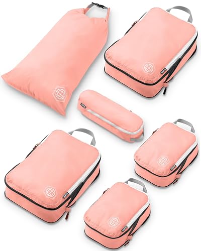 Compression Packing Cubes for Travel, 6-Piece Lightweight Packing Cubes Set for Carry-On Luggage & Backpacks – TRIPPED Travel Gear (Coral Bloom) - color: Coral Bloom, size: 6 Piece