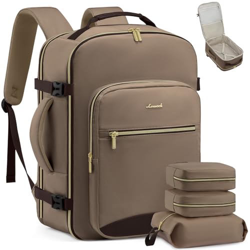 LOVEVOOK 50L Travel Backpack Flight Approved Carry on Backpack,3 Packing Cubes,Waterproof Personal Item Travel Bag,TSA Carry on Luggage Suitcase Travel Essentials,Gifts for Women & Men,fits 18" Laptop - color: Grayish-brown - Dark Brown, size: X-Large-50L