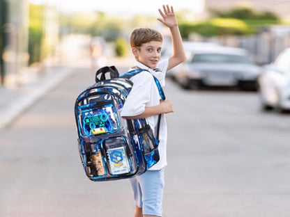 DIGOBAY 3PCS Cool Luminous Clear Backpack for Boys Kids, Gamer Clear Bookbag for School, See Through PVC Transparent Backpacks with Lunch Bag Pencil Case, Backpack Heavy Duty for School Stadium - color: Blue Flame