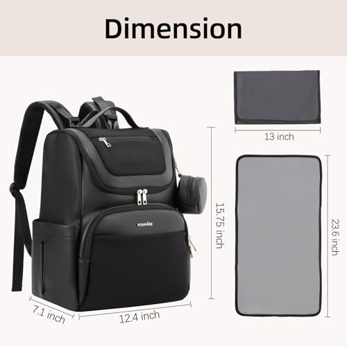Large Leather Diaper Bag Backpack, Baby Travel Bag with Changing Pad, Insulated Pockets, Stroller Straps and Pacifier Case, Water-Resistant Diaper Bag for Mom and Dad, Black - color: Black
